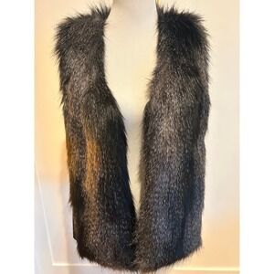 Jaclyn‎ Smith Collection Faux Fur Vest Black Silver Women's Size L Glam Chic
